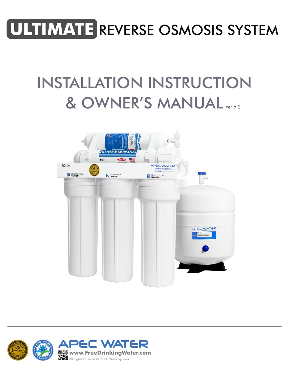 APEC WATER ULTIMATE RO-90 INSTALLATION INSTRUCTIONS & OWNER'S MANUAL