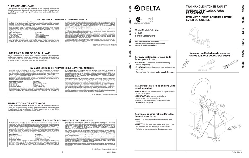 Delta 24902 Installation Instructions
