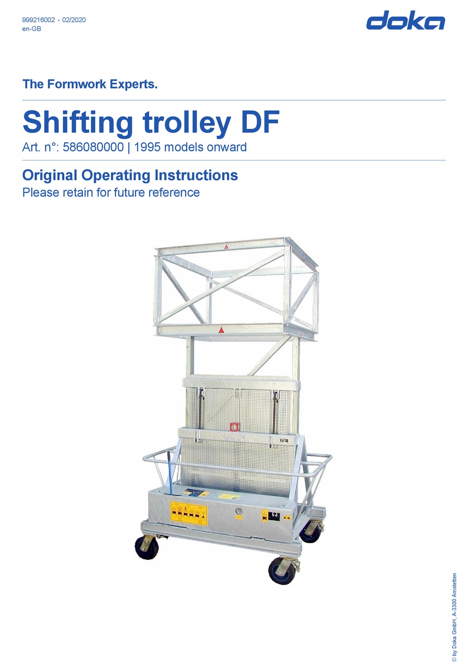 DOKA SHIFTING TROLLEY DF ORIGINAL OPERATING INSTRUCTIONS Pdf Download