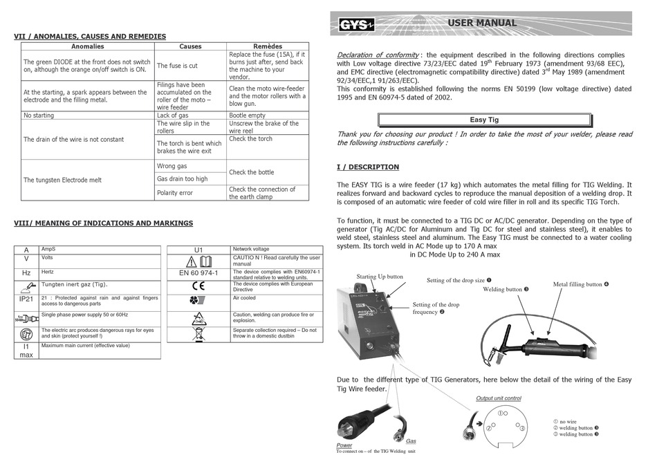 GYS EASY TIG USER MANUAL Pdf Download ManualsLib