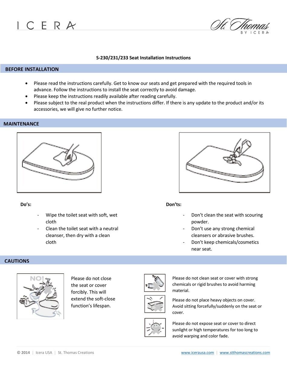 ICERA ST. THOMAS S230 INSTALLATION INSTRUCTIONS Pdf Download ManualsLib