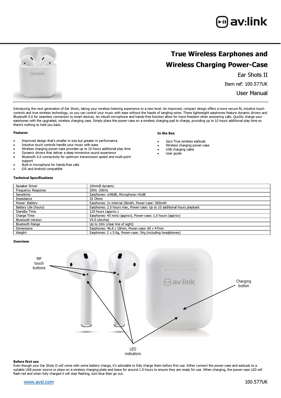 av link bluetooth earphones pairing