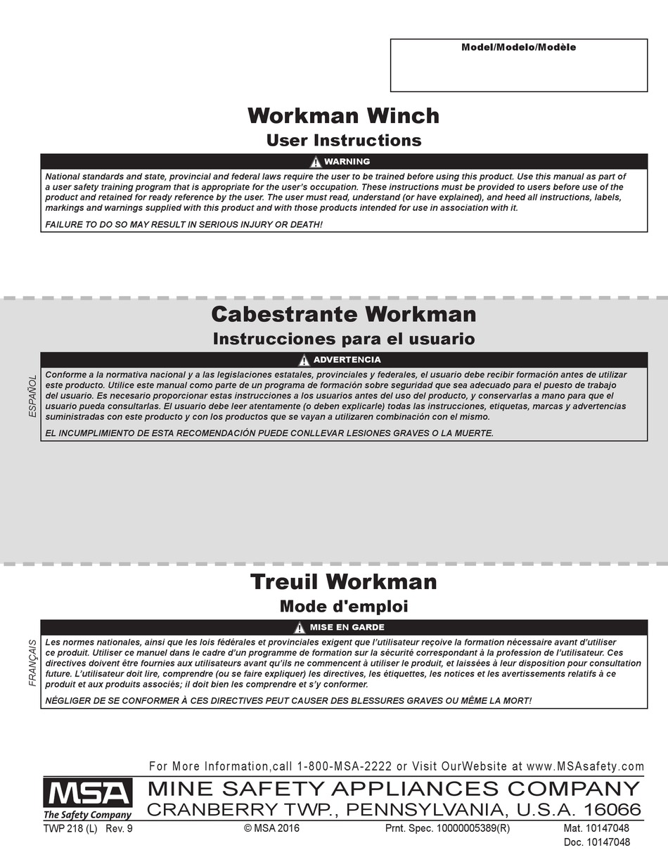 Msa Workman User Instructions Pdf Download Manualslib