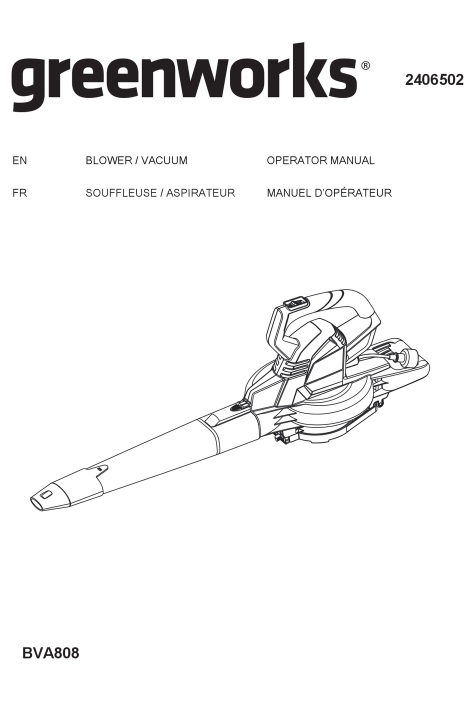 GREENWORKS BVA808 OPERATOR'S MANUAL Pdf Download ManualsLib