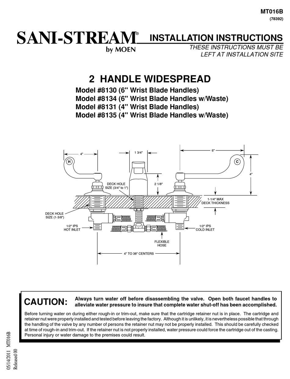 MOEN SANISTREAM 8130 INSTALLATION INSTRUCTIONS Pdf Download ManualsLib