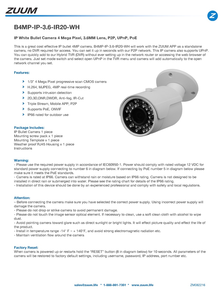 ZUUM B4MPIP3.6IR20WH MANUAL Pdf Download ManualsLib