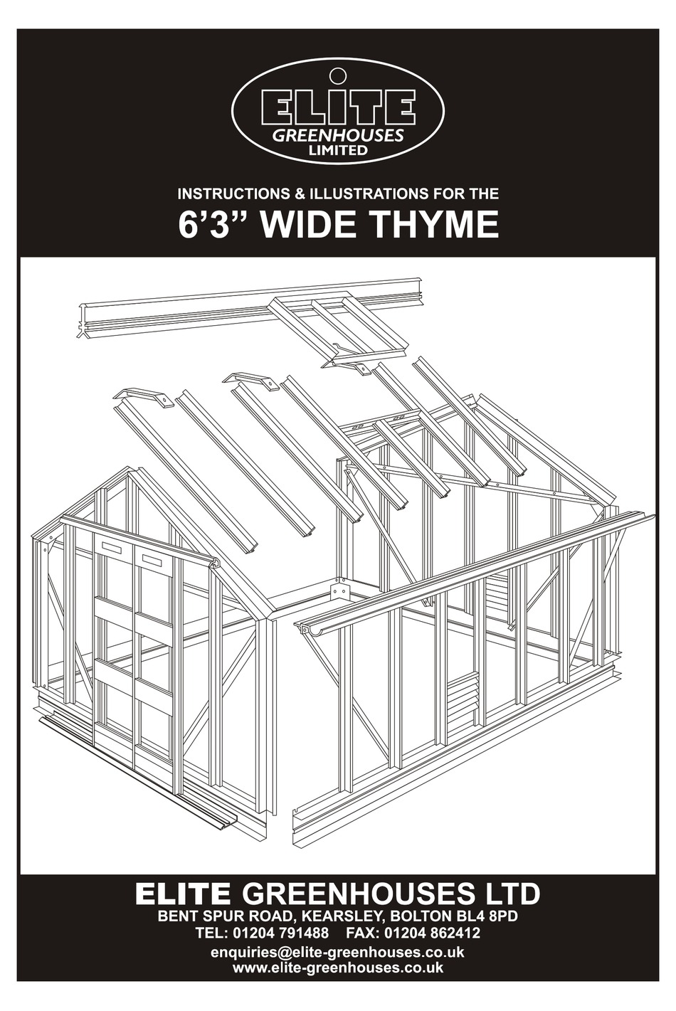 ELITE GREENHOUSES 6'3" WIDE THYME INSTRUCTIONS & ILLUSTRATIONS Pdf