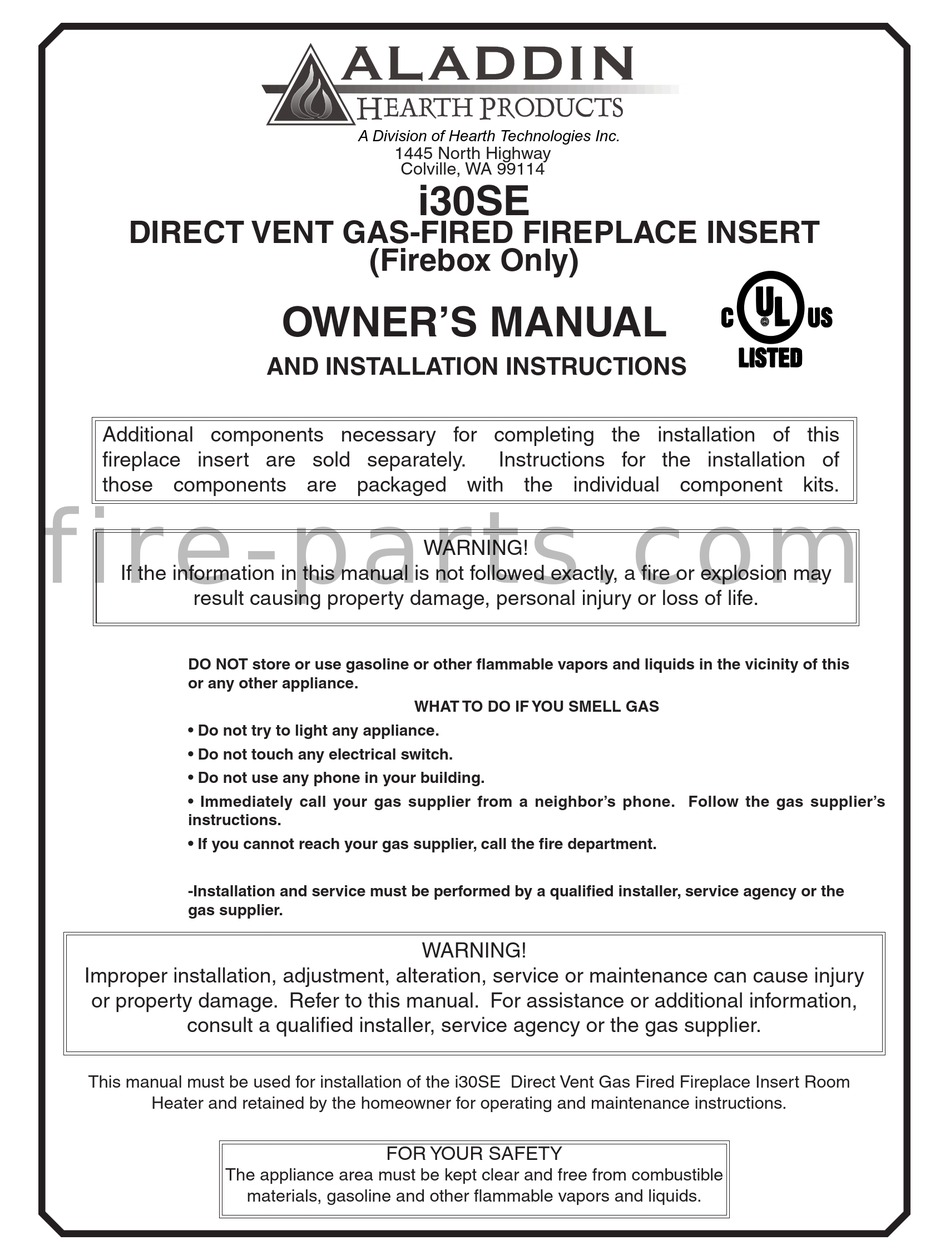 ALADDIN I30SE OWNER'S MANUAL AND INSTALLATION INSTRUCTIONS Pdf Download |  ManualsLib