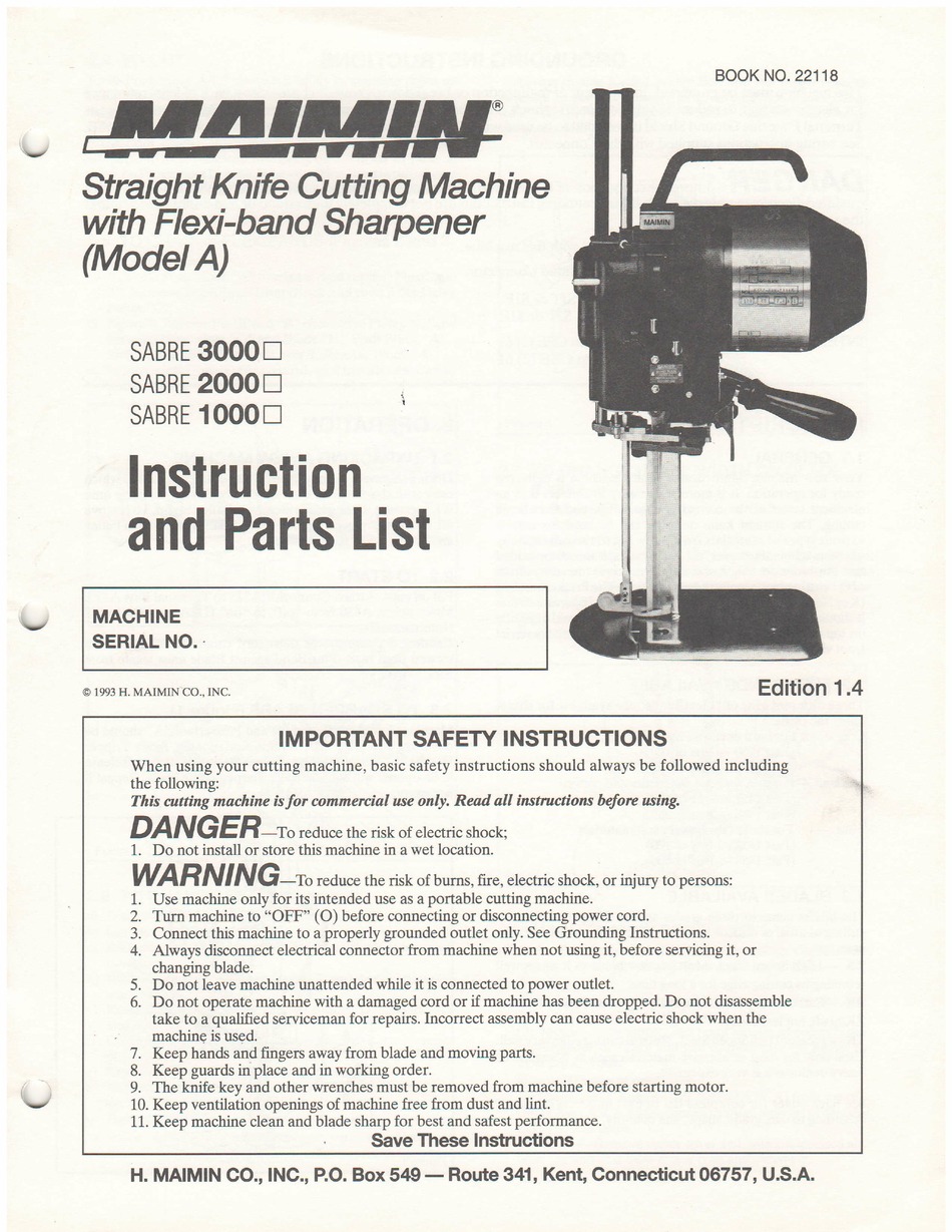 MAIMIN SABRE 3000 INSTRUCTION & PARTS MANUAL Pdf Download ManualsLib