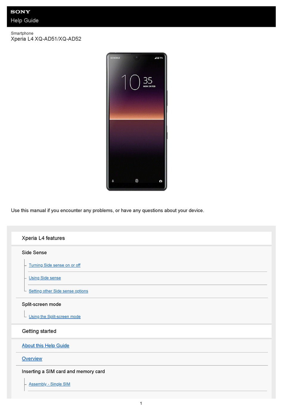 Sony Xperia L4 Help Manual Pdf Download Manualslib