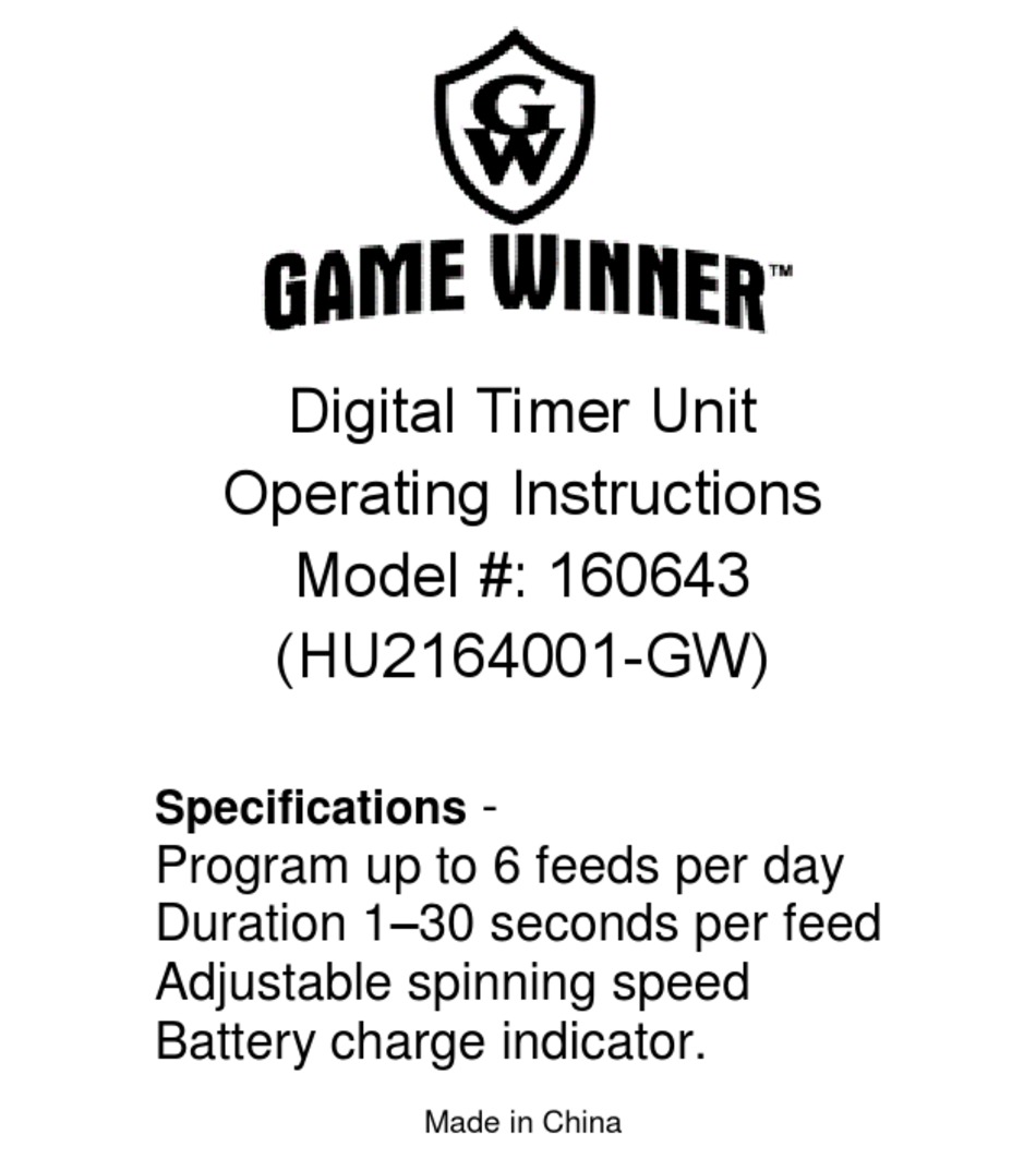 GAME WINNER 160643 OPERATING INSTRUCTIONS MANUAL Pdf Download | ManualsLib