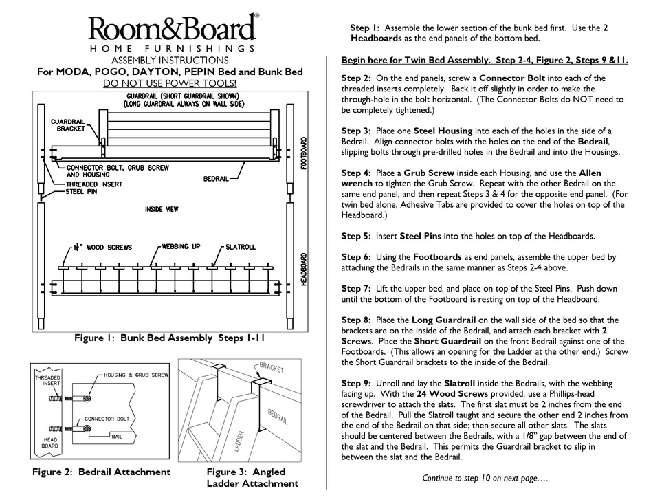 Room Board Moda Assembly Instructions, Room And Board Moda Twin Bed