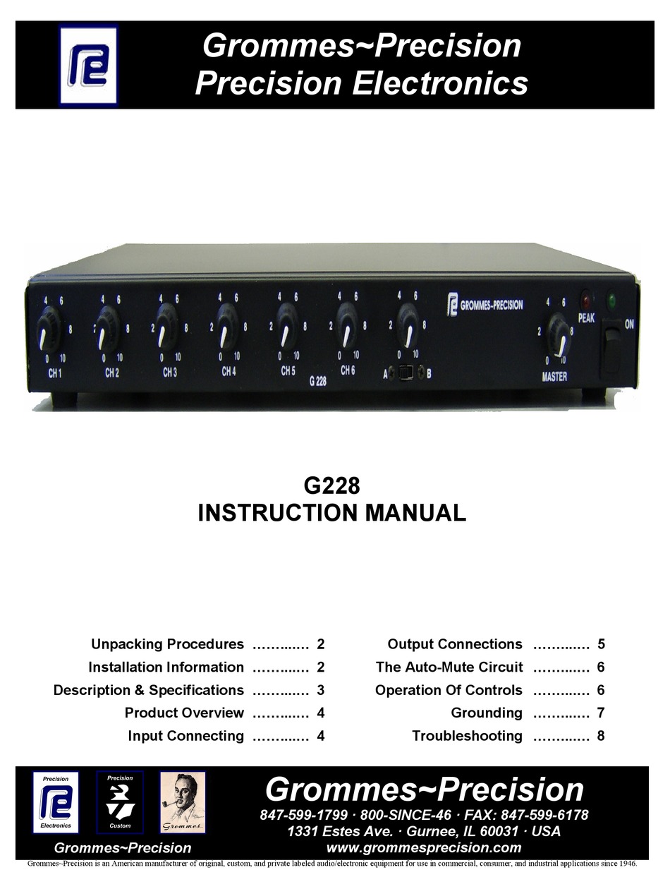 GROMMESPRECISION PRECISION ELECTRONICS G228 INSTRUCTION MANUAL Pdf