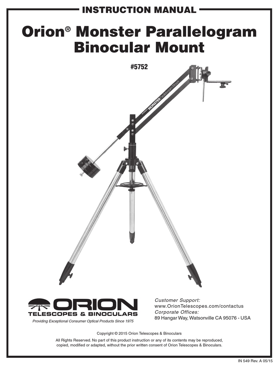 ORION TELESCOPES BINOCULARS 5752 INSTRUCTION MANUAL Pdf Download 