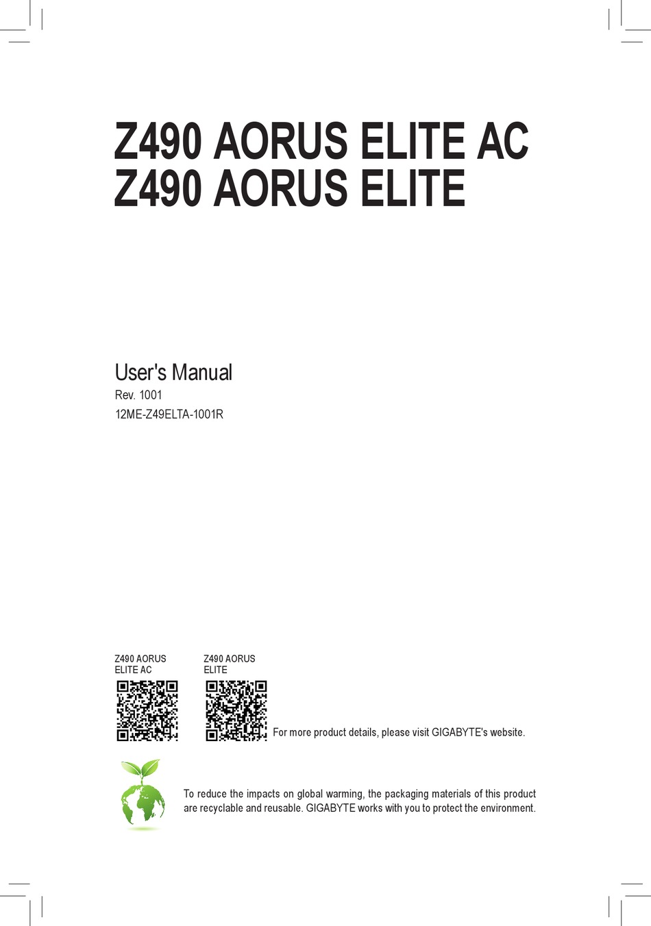 GIGABYTE Z490 AORUS ELITE AC USER MANUAL Pdf Download | ManualsLib