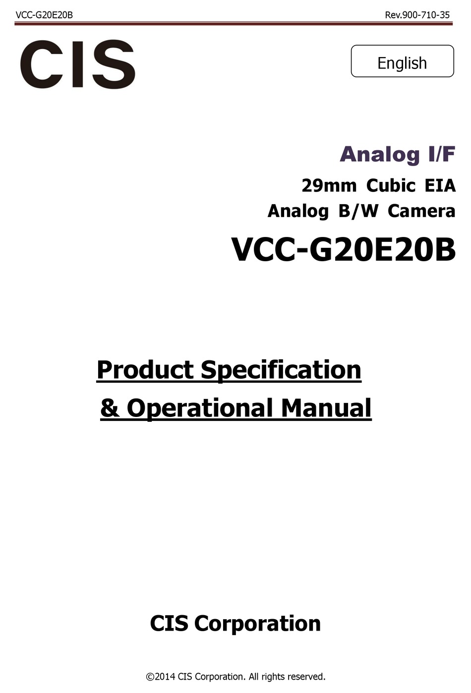 CIS VCC-G20E20B PRODUCT SPECIFICATION & OPERATIONAL MANUAL Pdf Download Sns-Brigh10