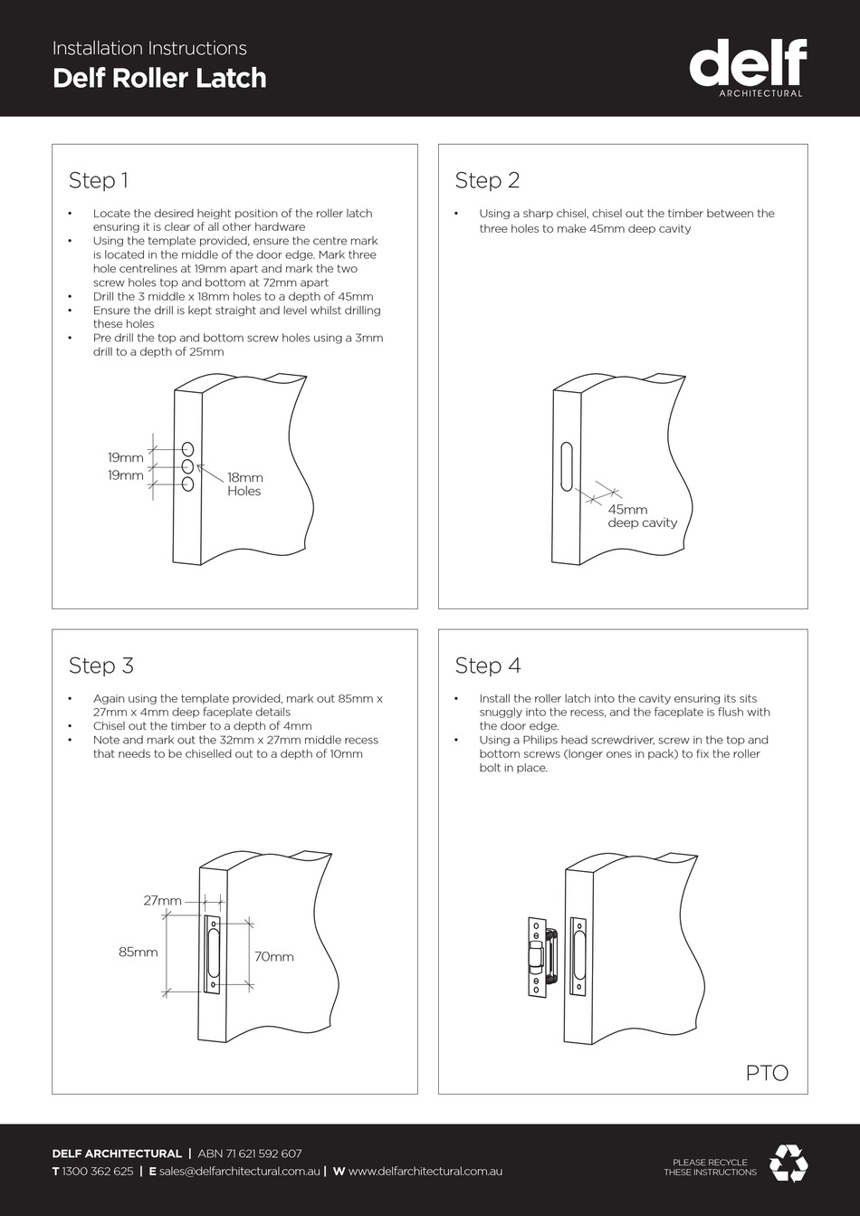DELF ARCHITECTURAL ROLLER LATCH INSTALLATION INSTRUCTIONS Pdf Download ManualsLib