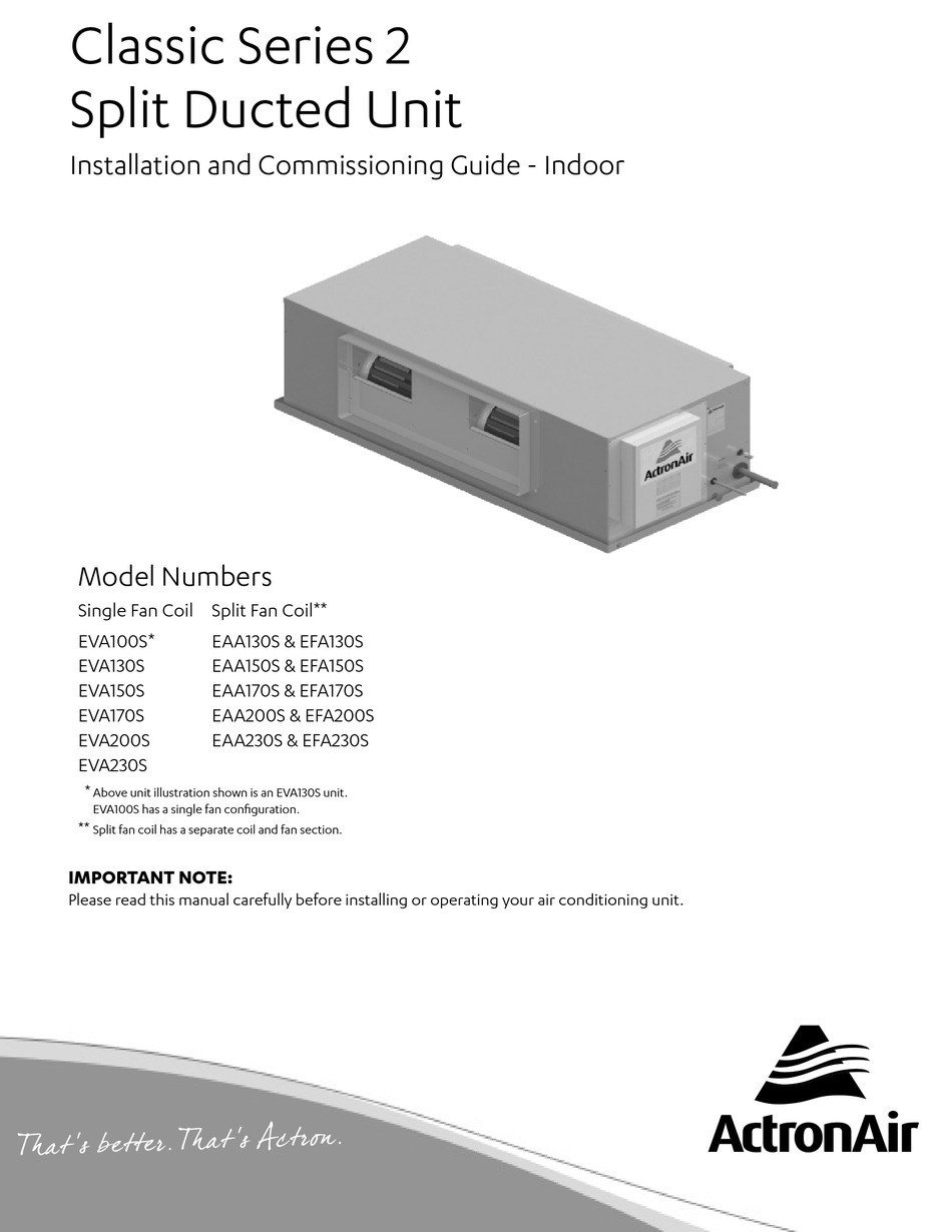 ACTRONAIR CLASSIC 2 SERIES INSTALLATION AND COMMISSIONING MANUAL Pdf