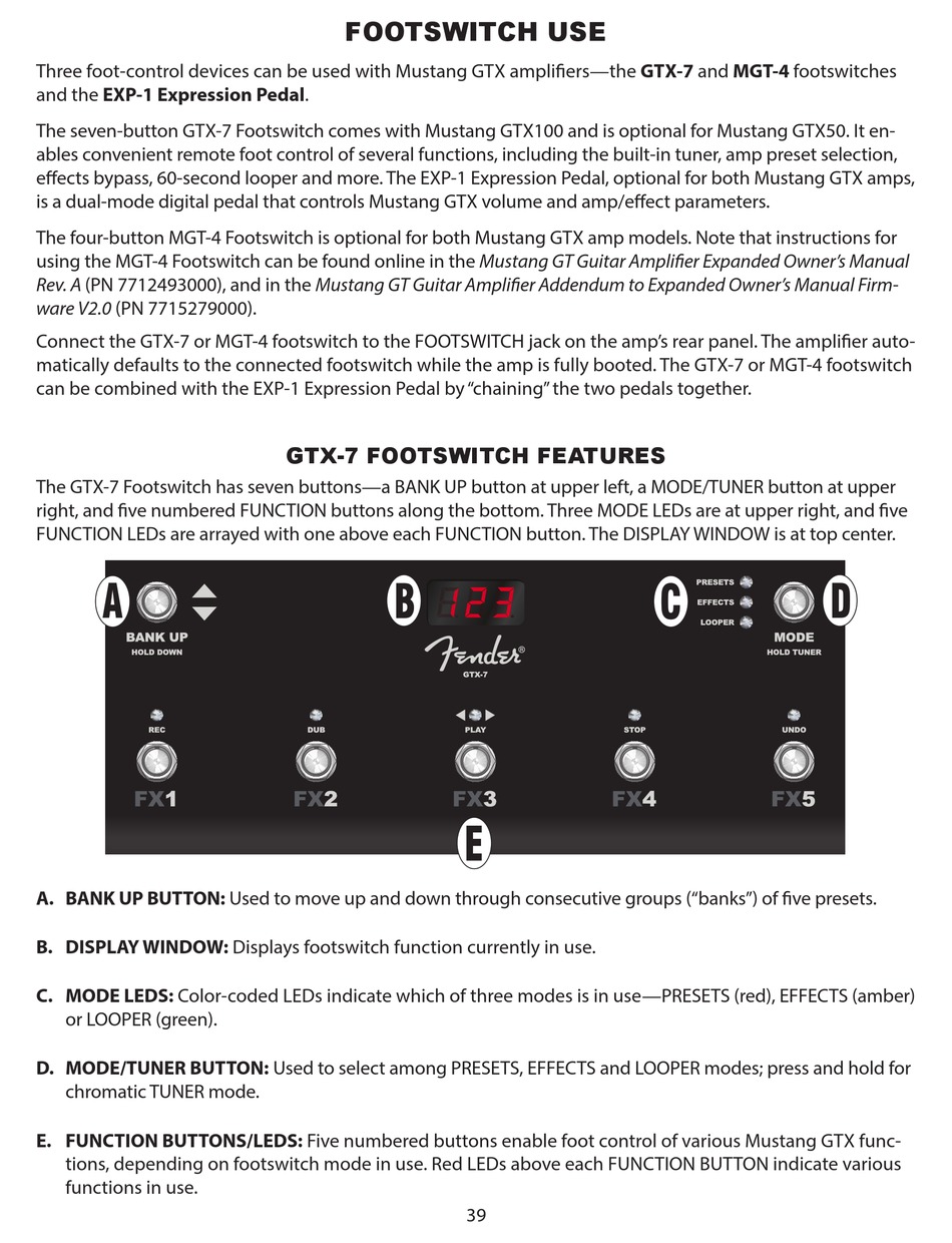 Fender Gtx 7 Owner S Manual Pdf Download Manualslib