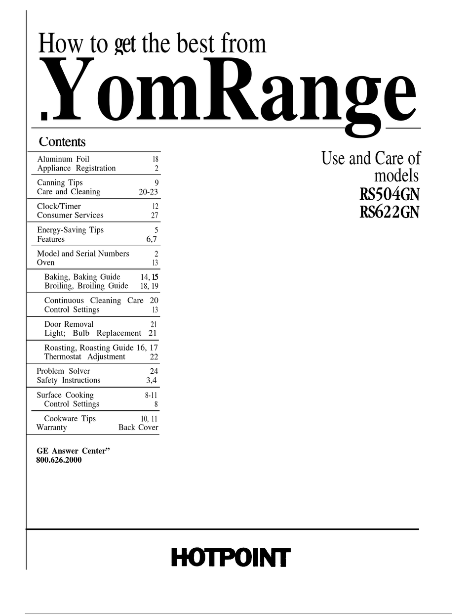 GE HOTPOINT RS504GN INSTRUCTIONS MANUAL Pdf Download ManualsLib