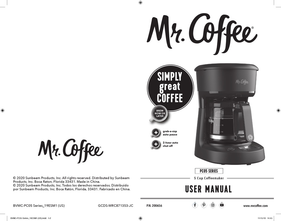 MR. COFFEE PC05 SERIES USER MANUAL Pdf Download ManualsLib