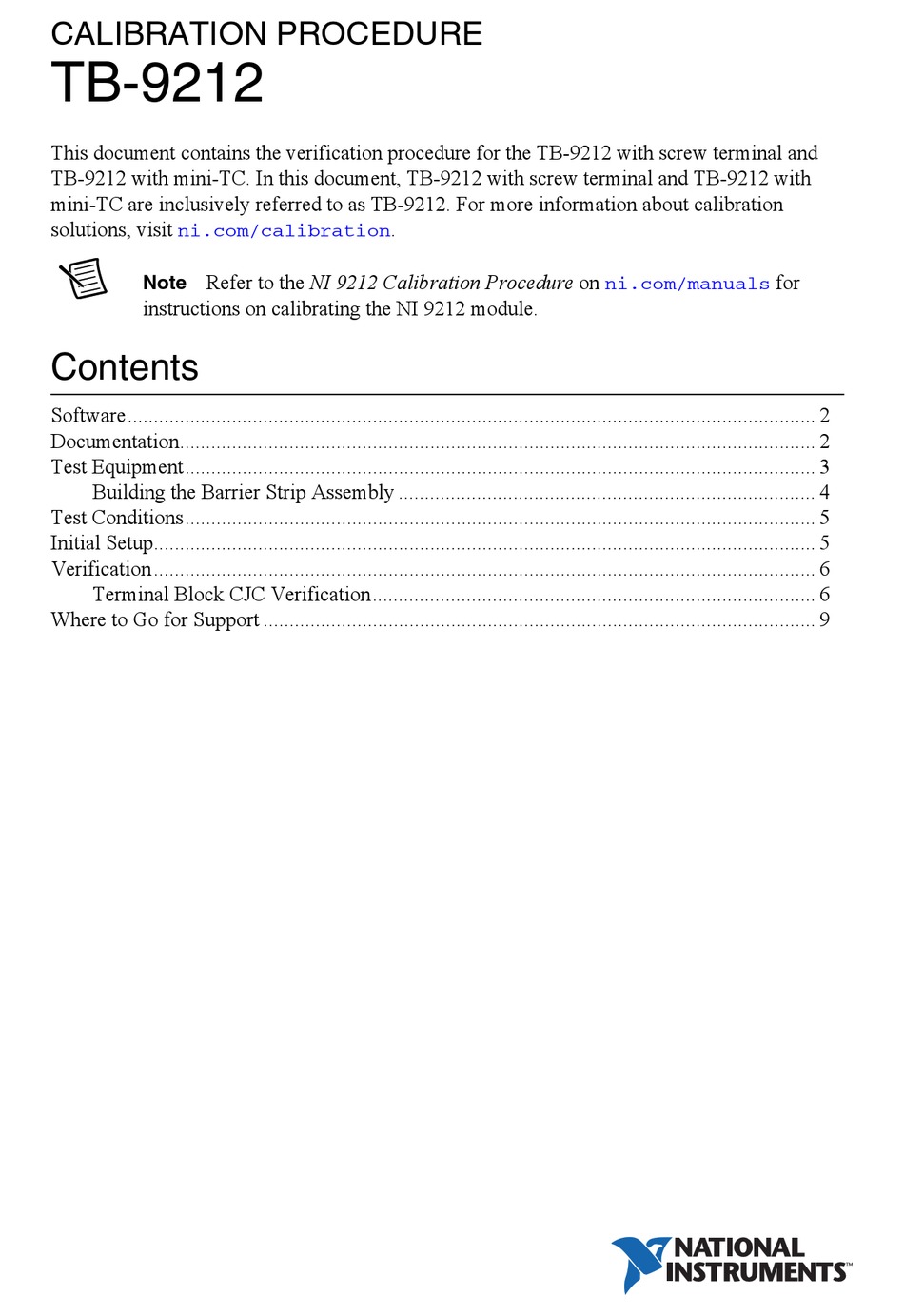 NATIONAL INSTRUMENTS TB9212 CALIBRATION PROCEDURE Pdf Download ManualsLib