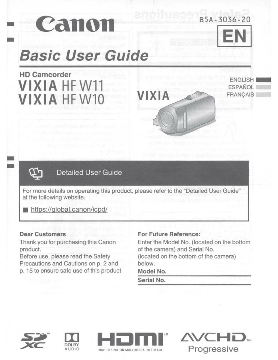 Canon Vixia Hf W11 Basic User S Manual Pdf Download Manualslib