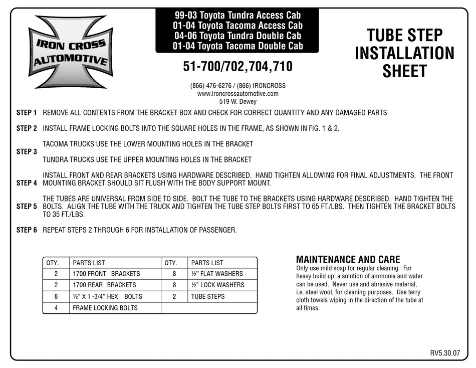 IRON CROSS AUTOMOTIVE 51700 INSTALLATION SHEET Pdf Download ManualsLib