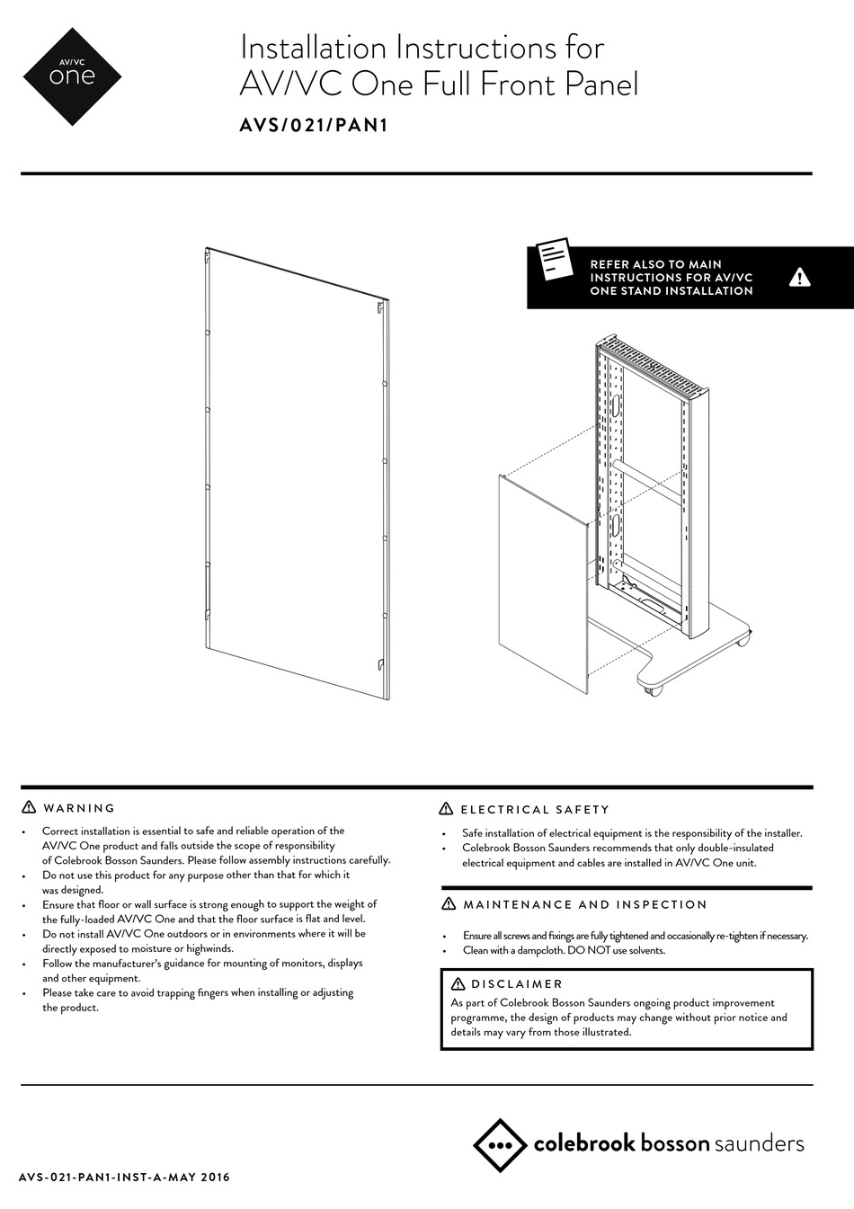 COLEBROOK BOSSON SAUNDERS AV VC ONE INSTALLATION INSTRUCTIONS Pdf Download ManualsLib
