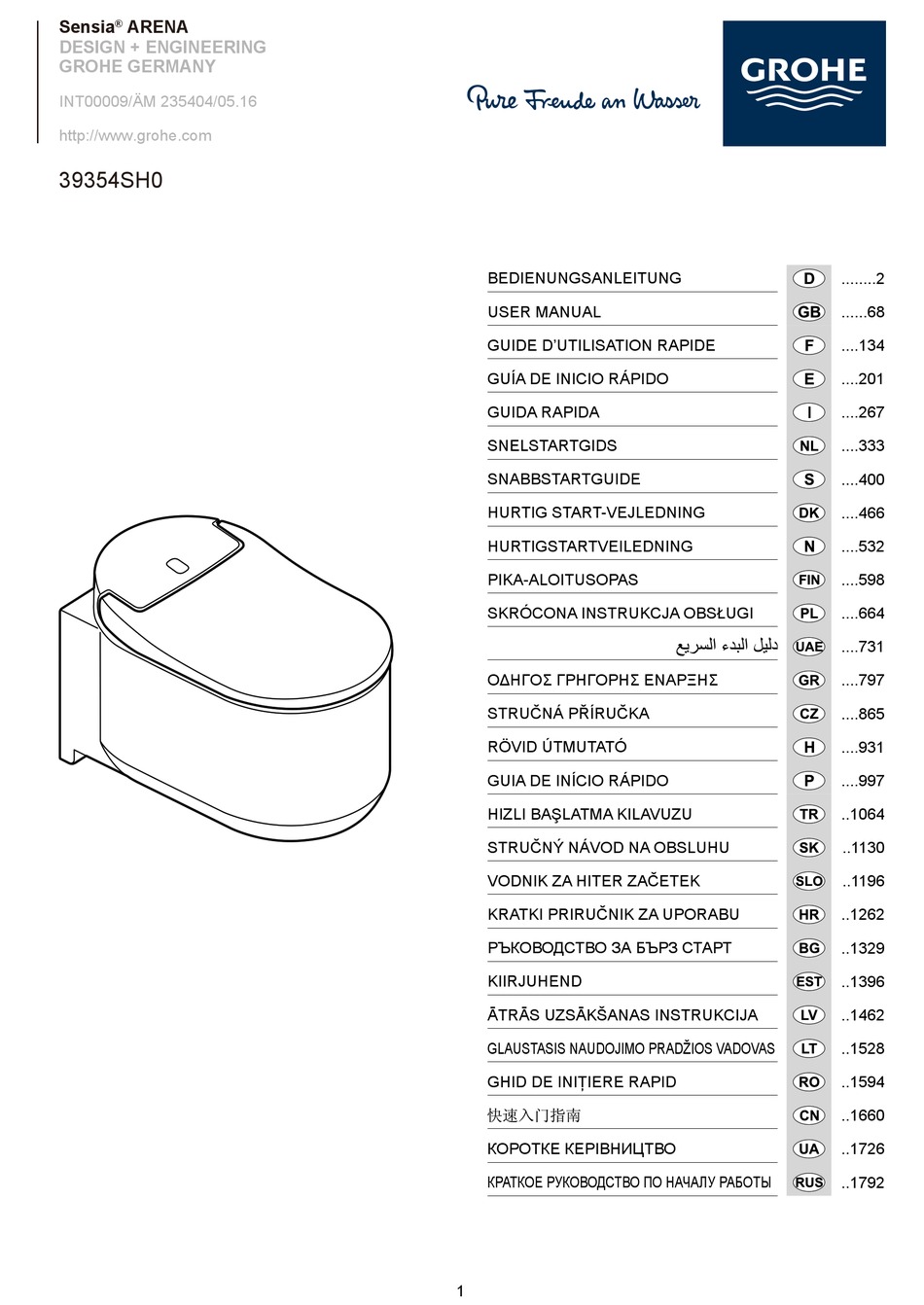 Grohe Sensia Arena sh0 User Manual Pdf Download Manualslib