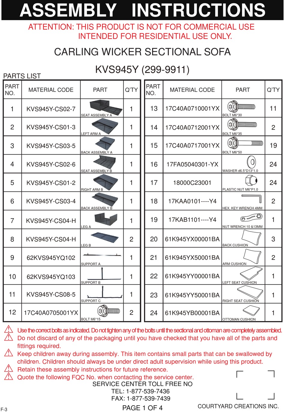 COURTYARD CREATIONS KVS945Y 2999911 ASSEMBLY INSTRUCTIONS Pdf Download