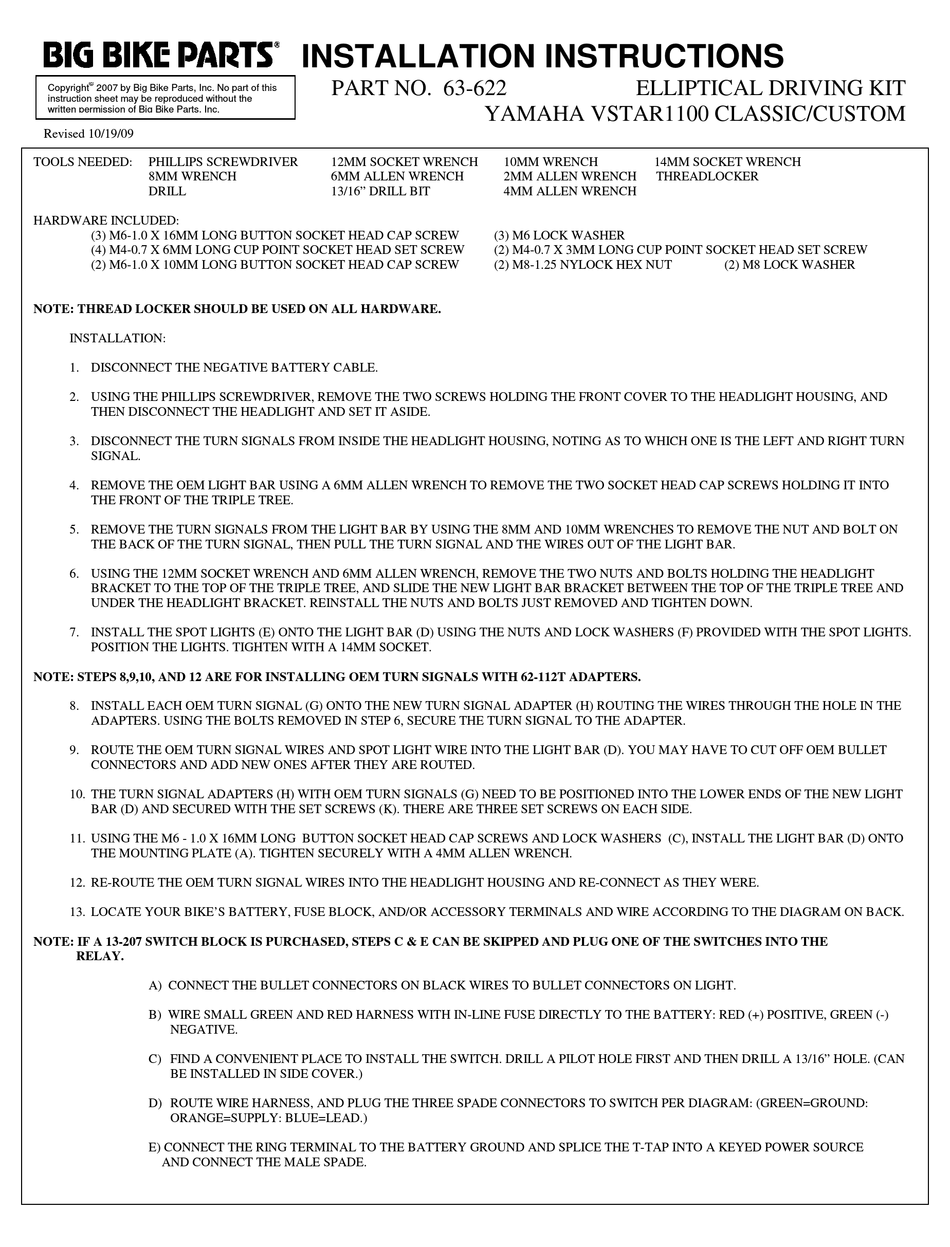 BIG BIKE PARTS 63622 INSTALLATION INSTRUCTIONS Pdf Download ManualsLib