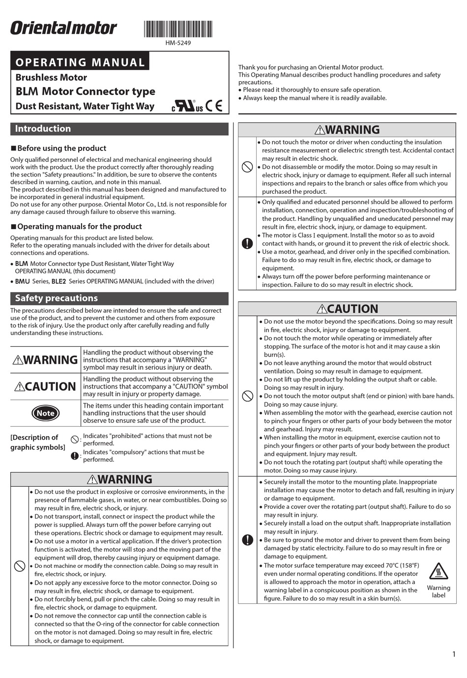 ORIENTAL MOTOR BLM SERIES OPERATING MANUAL Pdf Download | ManualsLib