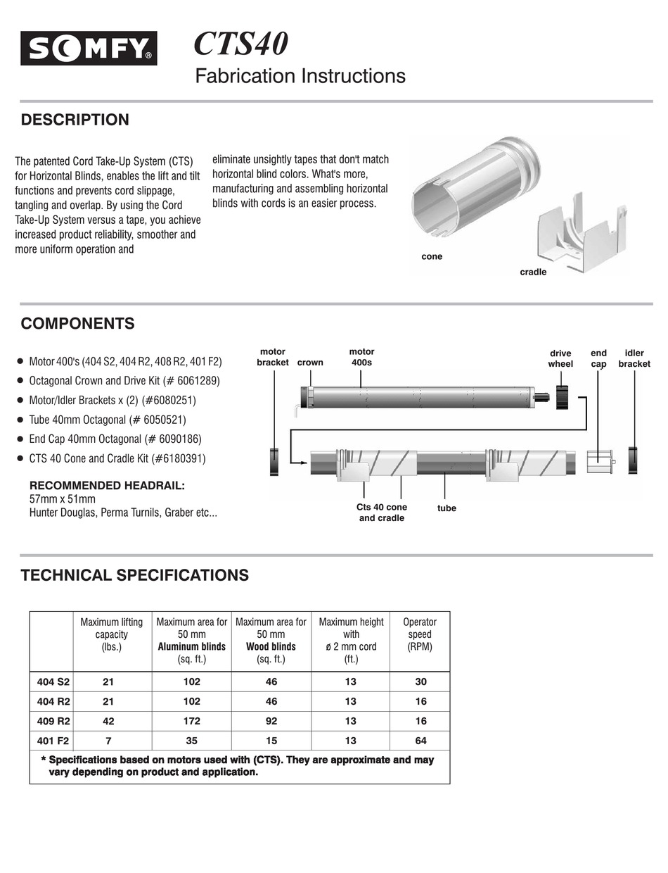SOMFY CTS40 INSTRUCTIONS MANUAL Pdf Download ManualsLib
