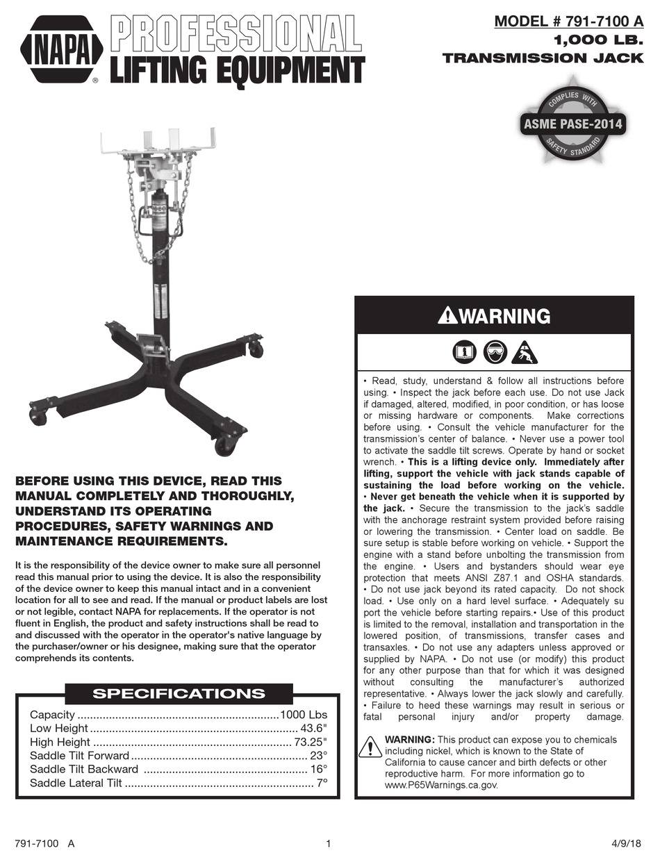NAPA 791 7100 A OPERATING MANUAL Pdf Download ManualsLib