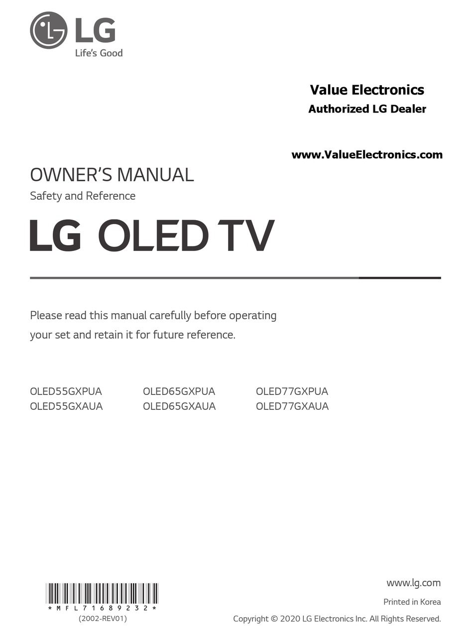 LG OLED55GXPUA OWNER'S MANUAL Pdf Download | ManualsLib