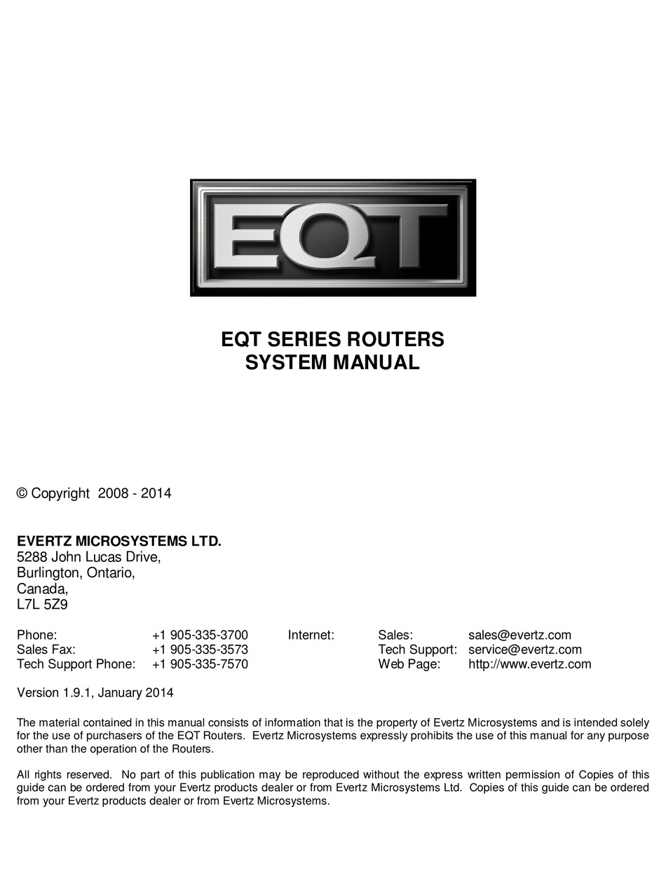 EVERTZ EQT SERIES SYSTEM MANUAL Pdf Download ManualsLib
