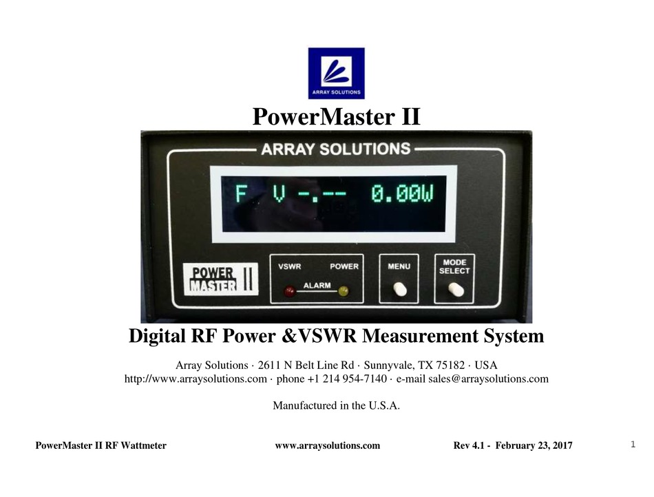 ARRAY SOLUTIONS POWERMASTER II MANUAL Pdf Download ManualsLib