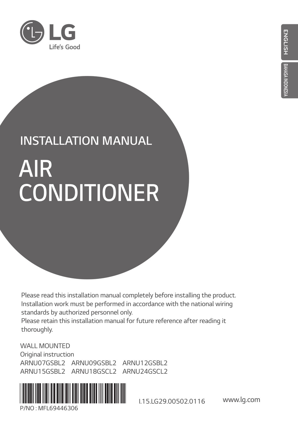LG ARNU07GSBL2 INSTALLATION MANUAL Pdf Download | ManualsLib