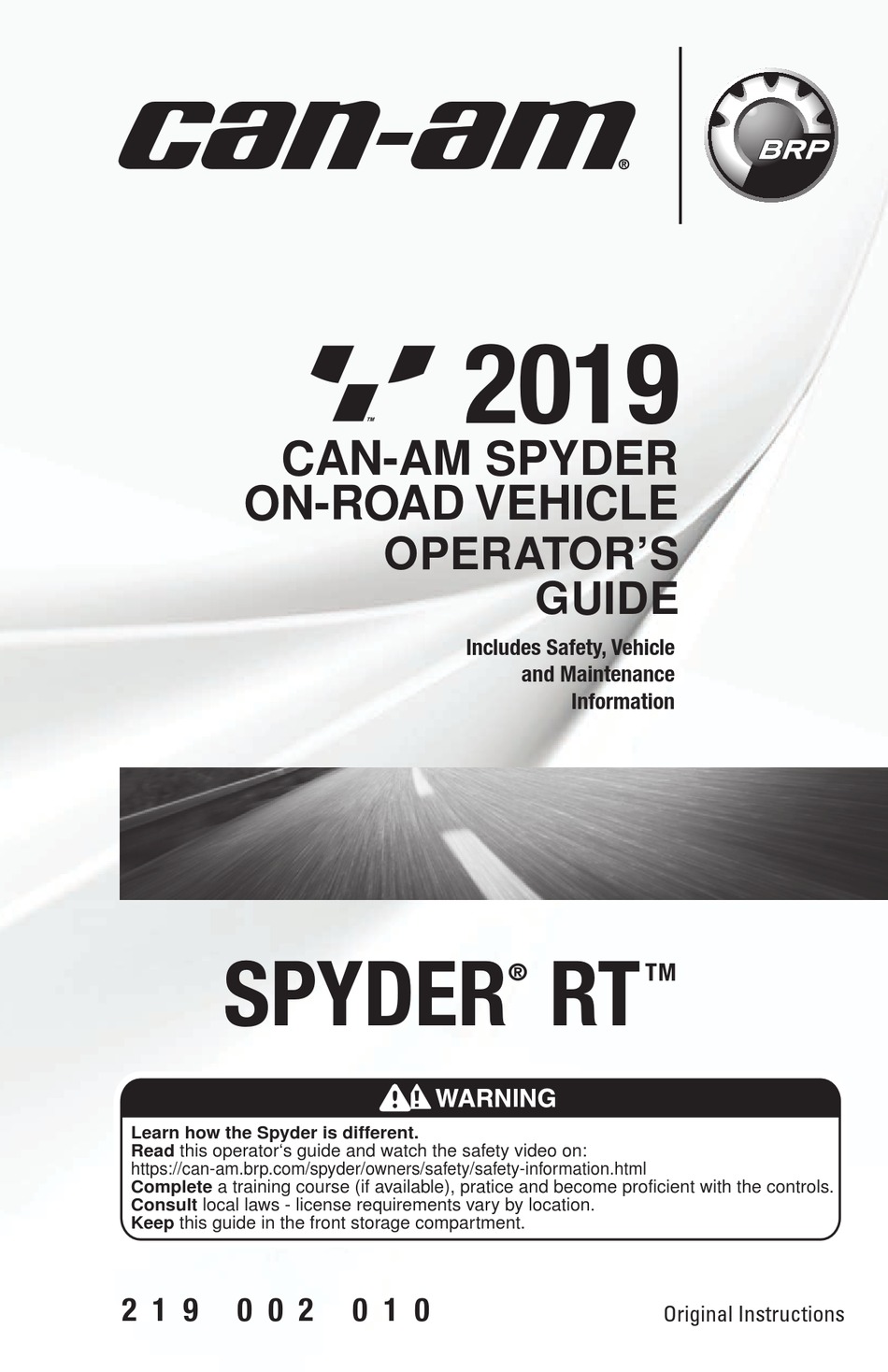 CANAM SPYDER RT 2019 OPERATOR'S MANUAL Pdf Download ManualsLib