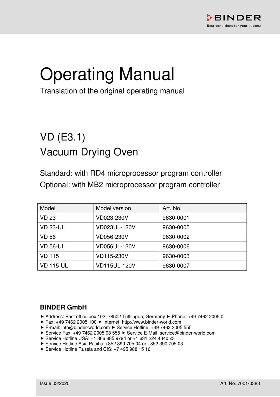 BINDER VD SERIES OPERATING MANUAL Pdf Download ManualsLib