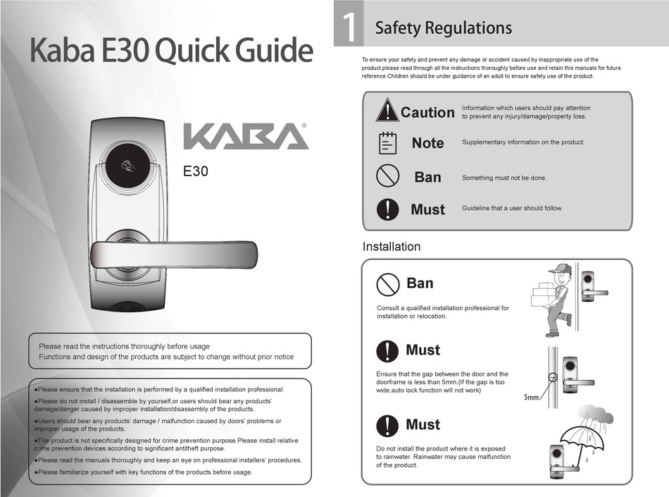 KABA E30 QUICK MANUAL Pdf Download ManualsLib