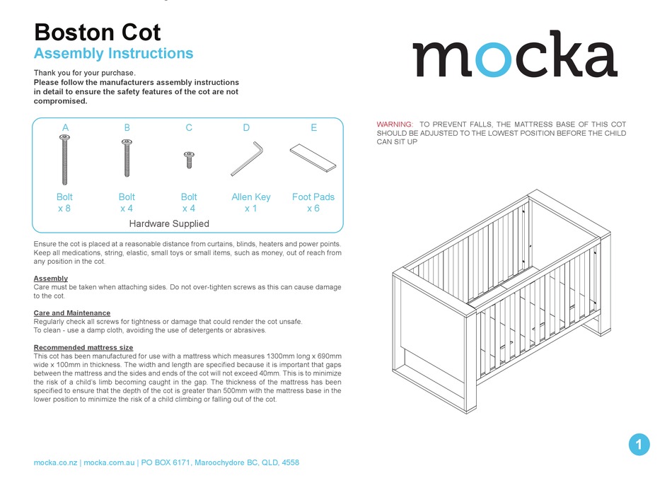 MOCKA BOSTON COT ASSEMBLY INSTRUCTIONS Pdf Download ManualsLib