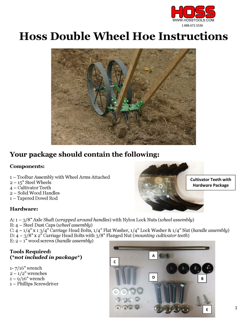HOSS DOUBLE WHEEL HOE INSTRUCTIONS Pdf Download ManualsLib