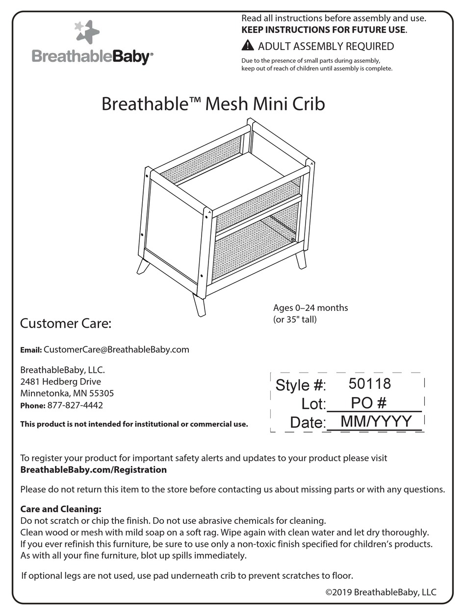 BREATHABLEBABY BREATHABLE MESH MINI CRIB ASSEMBLY INSTRUCTIONS MANUAL