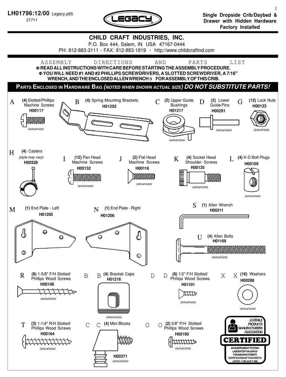 Legacy crib parts on sale