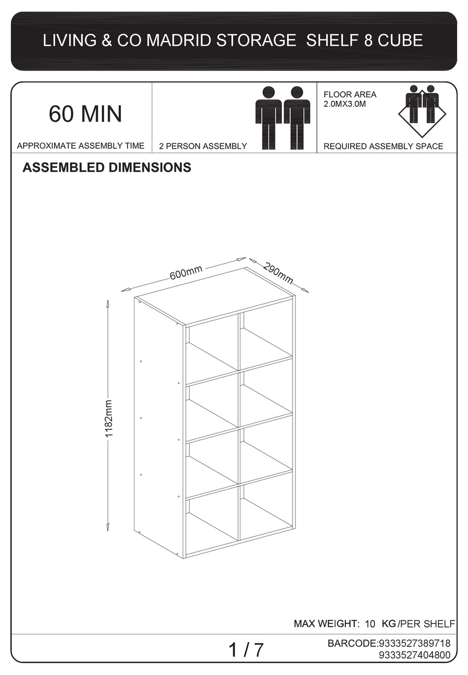 LIVING & CO MADRID STORAGE SHELF 8 CUBE ASSEMBLY INSTRUCTIONS MANUAL