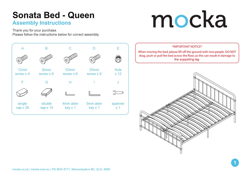 MOCKA SONATA BED QUEEN ASSEMBLY INSTRUCTIONS Pdf Download ManualsLib