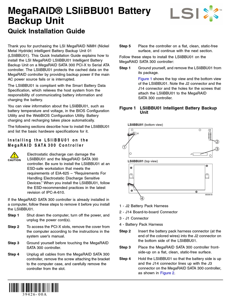 LSI MEGARAID LSIIBBU01 QUICK INSTALLATION MANUAL Pdf Download ManualsLib
