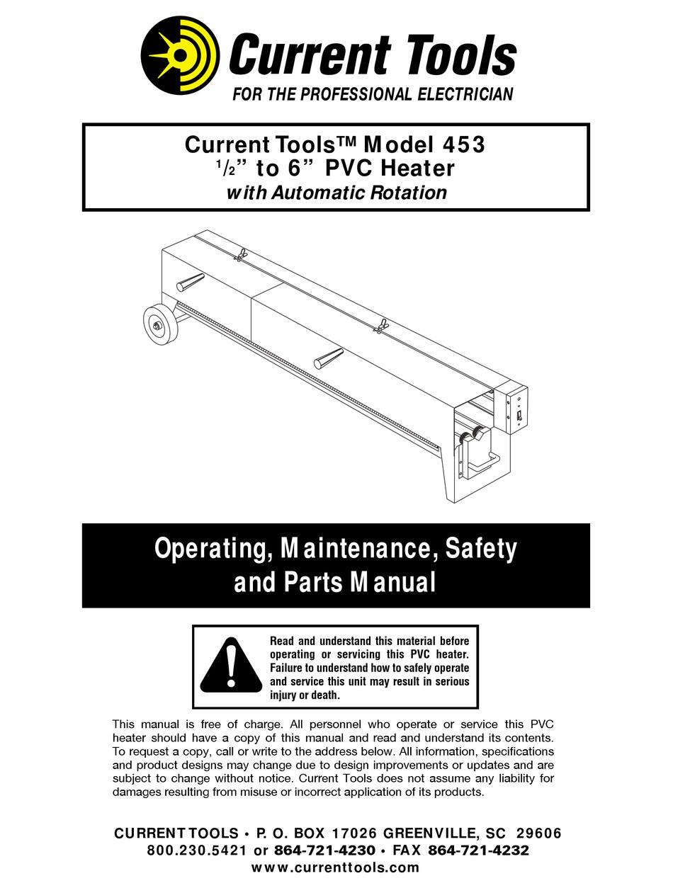 CURRENT TOOLS 453 OPERATING, MAINTENANCE, SAFETY AND PARTS MANUAL Pdf
